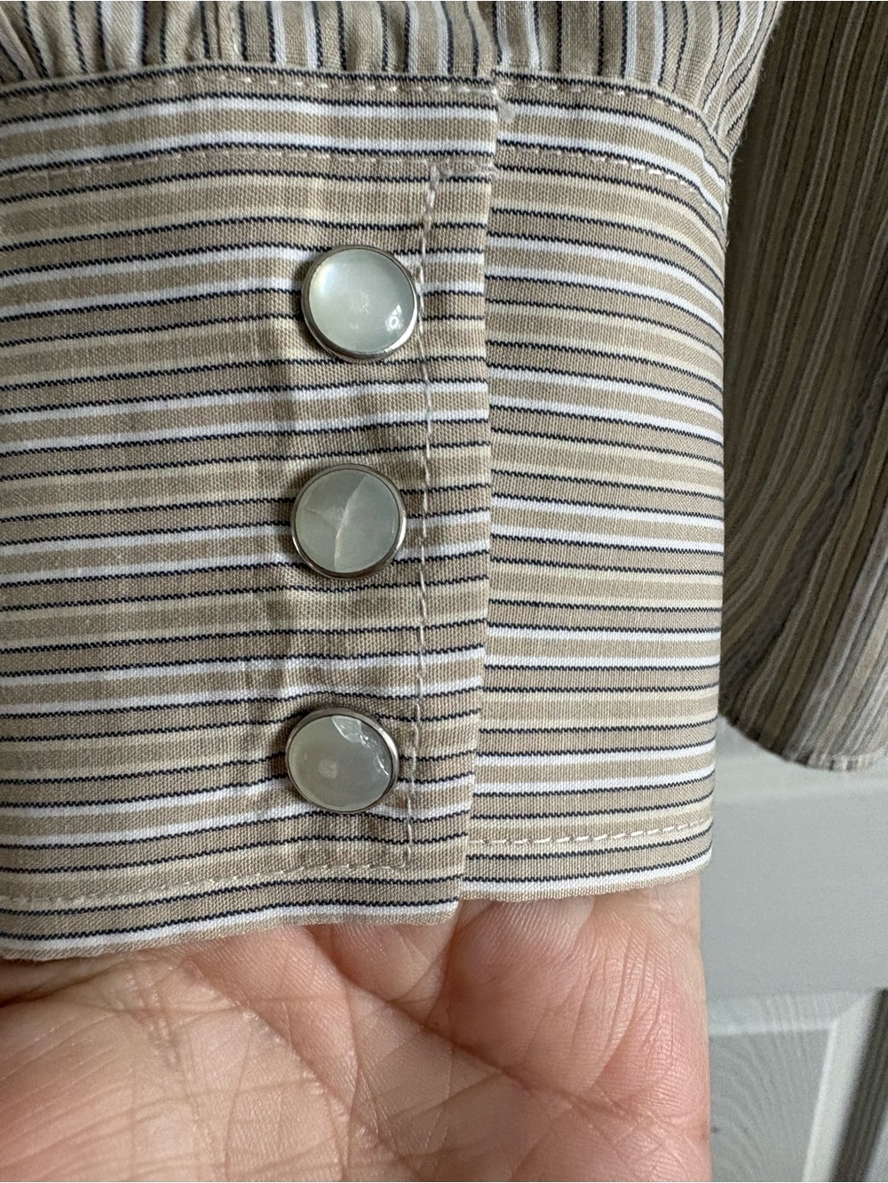 Panhandle Slim Beige Striped Western Button-Up Shirt - Picture 14 of 16